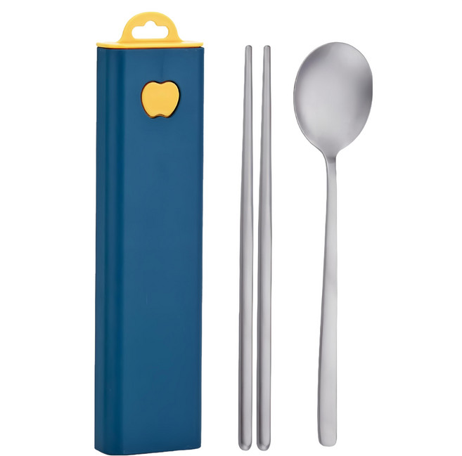 川本之家 鈦進化餐具3件組 JA-SH3, 1套, 筷子 + 湯匙 + 收納盒, 藍色