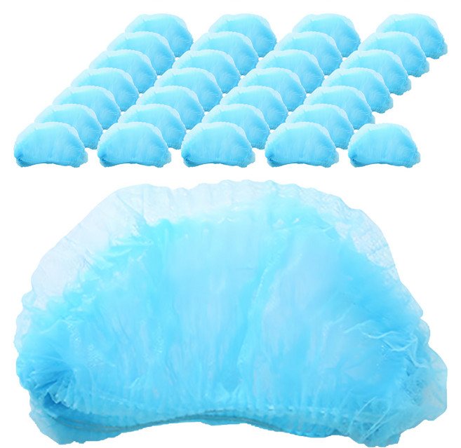 透氣工作防塵廚師帽 護髮浴帽 安全帽頭套內襯 手術網帽 19吋 雙筋, 藍色, 300個