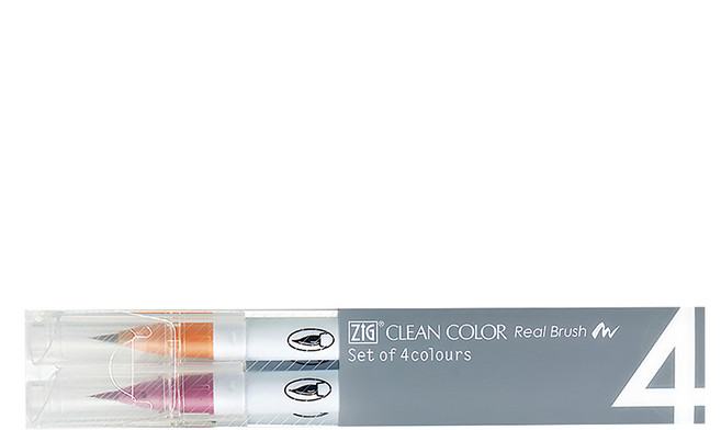 Kuretake 吳竹 ZIG Clean Color Real Brush 彩繪毛筆, 多色, 4支
