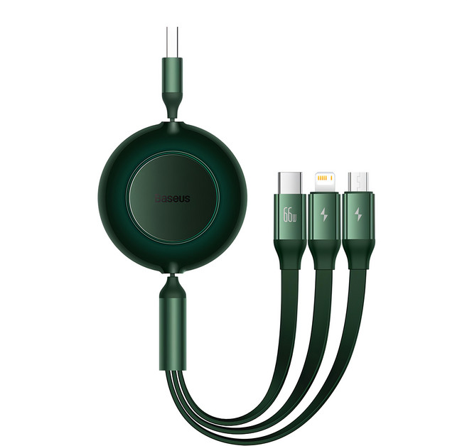 Baseus 倍思 Bright Mirror2代 66W 3合1快充傳輸線 TYPE-A對TYPE-C/8pin/Micro, 綠色, 1.1m, 1條