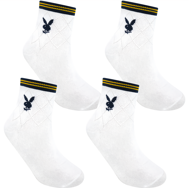 PLAYBOY 拼接菱格男休閒襪 柔軟棉料 吸濕排汗