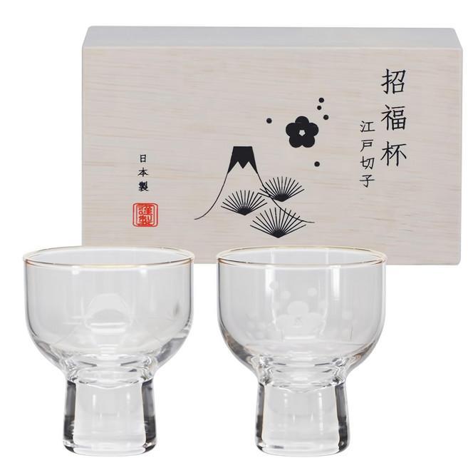 TOYO-SASAKI GLASS 東洋佐佐木 日本富士山 江戶切子冷酒杯 清酒杯對杯禮盒, 透明, 1組