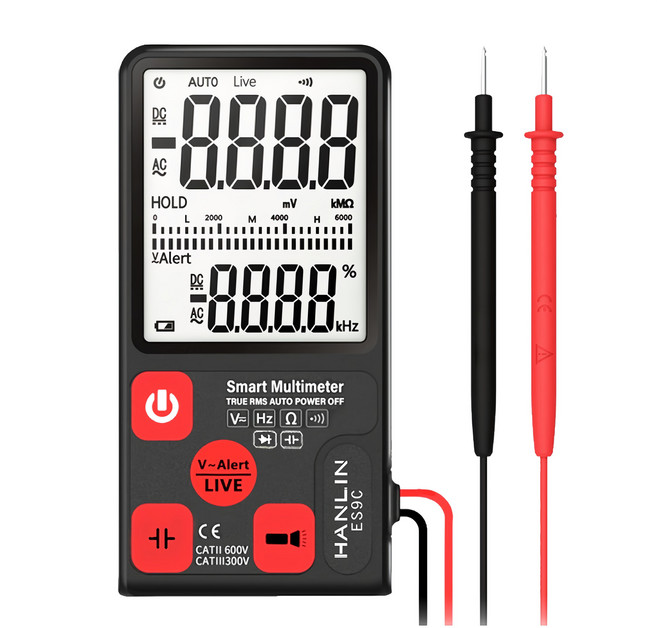 HANLIN ES9C 萬用測電表 LCD顯示屏幕 600V AC/DC, 1個