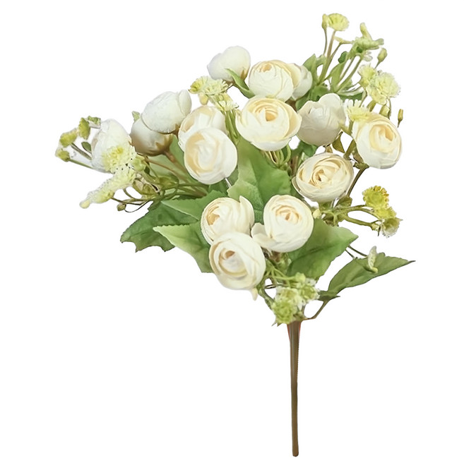 Floral M 花藝 仿真花 法式花園圓葉小玫瑰花束, 1個, 白色