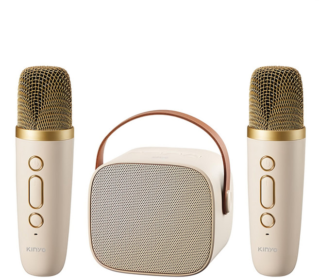 Kinyo 藍牙多媒體小音箱 附麥克風 2個 + 充電線 266g, KY-2022, 米色 + 金色