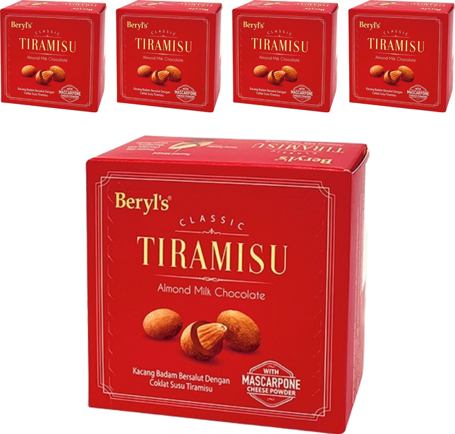 Beryl's 杏仁夾心提拉米蘇風味牛奶巧克力 添加植物油, 65g, 5盒