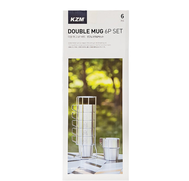 KZM OUTDOOR 不鏽鋼雙層馬克杯 6件組 8.5 x 6 x 9cm 300ml + 杯架 11 x 11 x 29.5cm 960g, 紅色, 1組