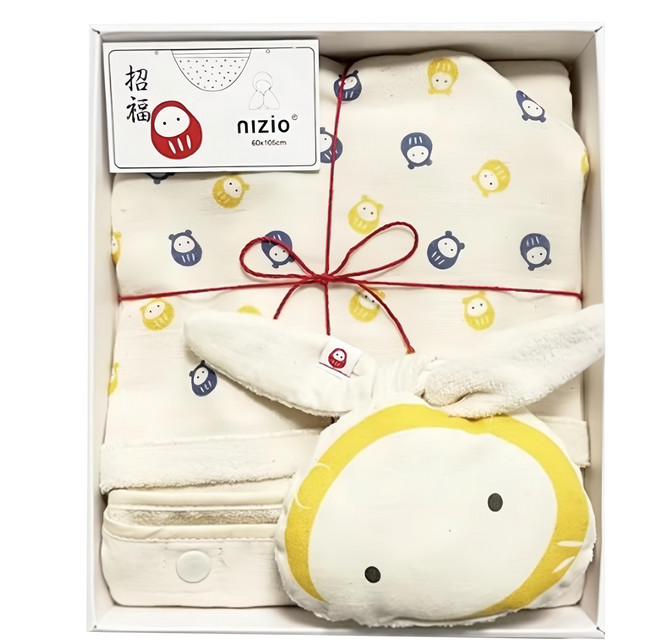 nIZio 招福帽兜斗篷浴巾彌月禮組, 熊童子 藍黃色, 1組