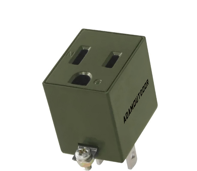 ADAMOUTDOOR 3轉2轉接插頭 軍綠色 戶外露營必備 家用電器轉換 輕巧便攜, 1個