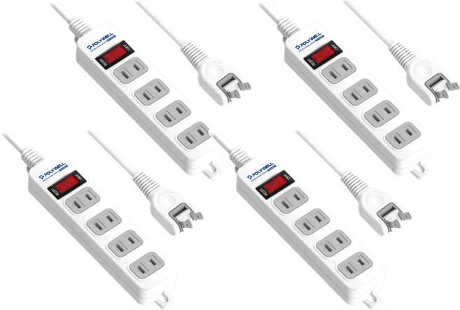 POLYWELL 寶利威爾 2孔電源延長線單切4座 9尺 PW15-T05-A017, 186.5mm, 白色, 4條