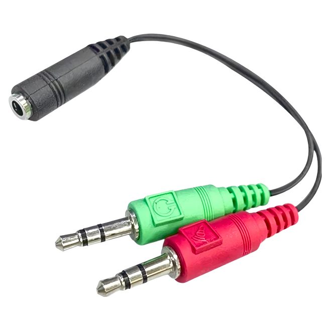 Cable 兩公轉一母轉接線 3.5母 4極 3.5公 3極, 黑色 + 綠色 + 紅色, 1條, 20cm