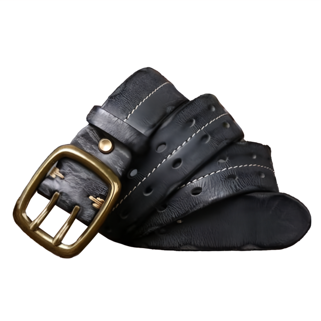 真皮頭層牛皮做舊 男士雙排針釦皮帶