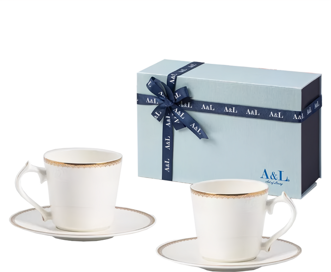 A&L 骨瓷咖啡對杯禮盒組, 曙光 白色, 1組