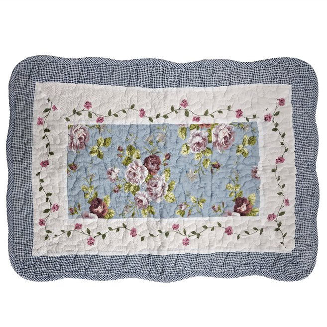 BonBon naturel 拼布止滑踏墊 2件組 100%棉, 藍玫瑰