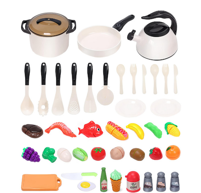 cute stone 盟石 兒童仿真鍋具切切樂套裝玩具42件組, 混合顏色, 1組