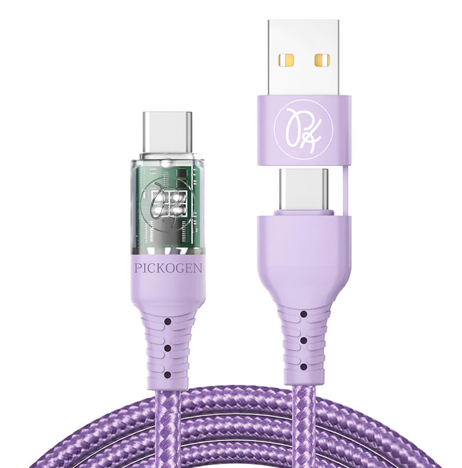 PICKOGEN 皮克全 二合一 雙Type-C/USB-A TO Type-C PD充電智能斷電傳輸線 CA-2507 1.8m 紫色, 1條