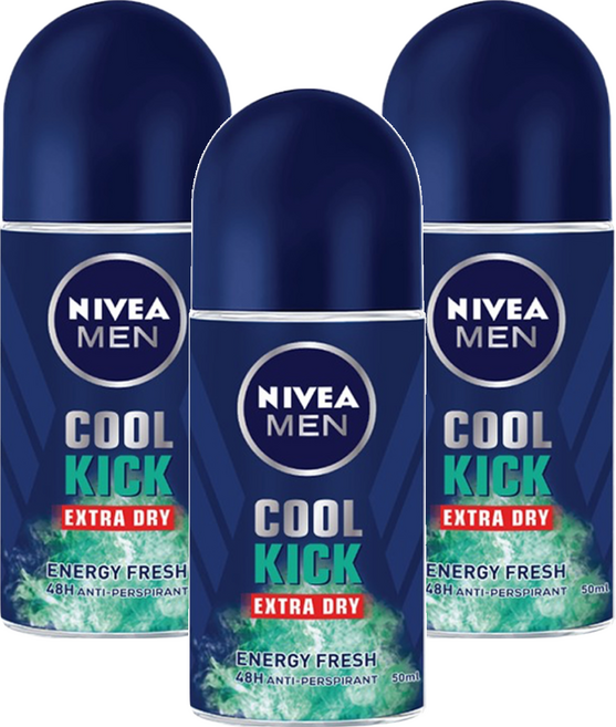 NIVEA 妮維雅 MEN 台灣公司貨 男士止汗爽身乳液 瞬間酷涼系列 激爽制汗, 50ml, 3瓶