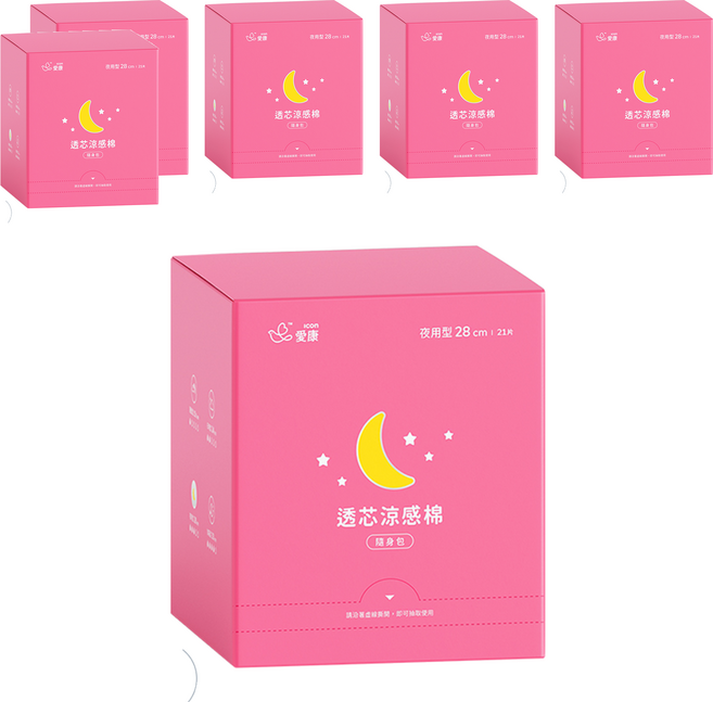 icon 愛康 透芯涼感衛生棉 護翼型, 夜用型 28cm, 21片, 6盒