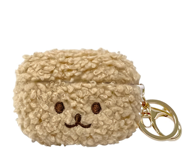 Timo 超Q捲捲毛刺繡 耳機保護套 附掛勾 AirPods Pro/ Pro2適用, 棕色, 1個