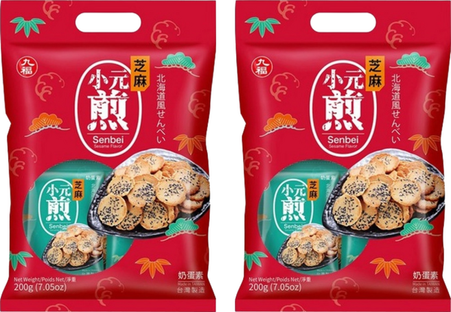 九福 芝麻小元煎 200g 香脆芝麻香 薄片 獨立包裝, 2袋