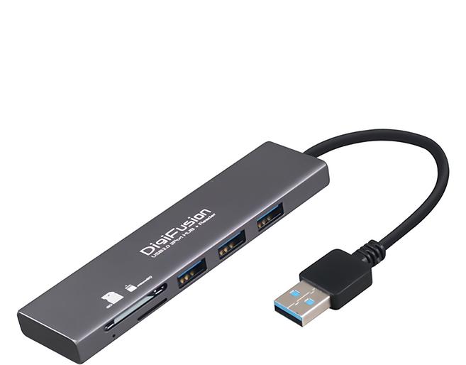 DigiFusion 伽利略 USB3.0 3埠 HUB 鋁合金外殼 內建讀卡機, HS088-A, 灰色, 1個