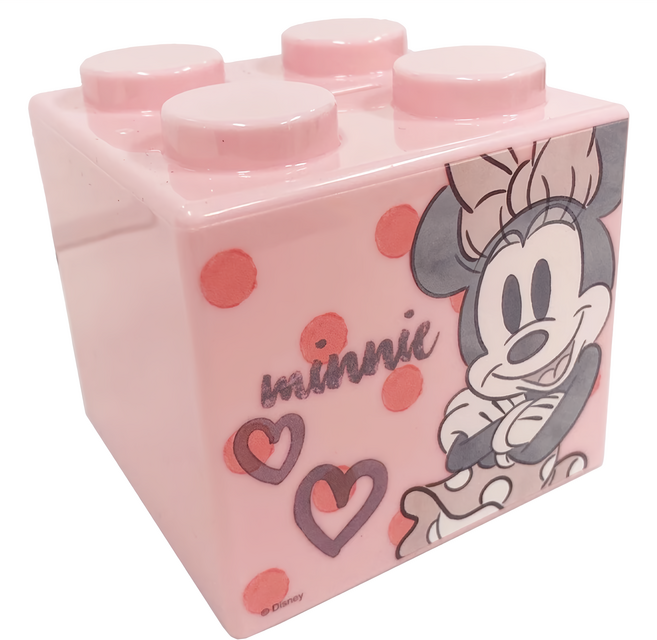 收納王妃 迪士尼積木存錢筒 9 x 9cm, 米妮 粉色, 1個