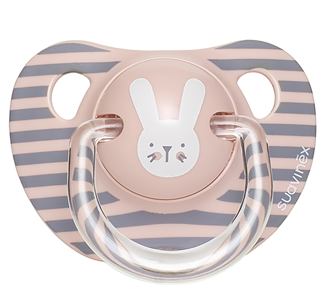 suavinex 蘇維妮 Hygge 兔子款矽膠奶嘴, 6~18個月, 粉紅條紋兔子, 1個