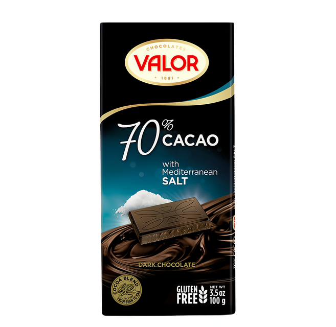 西班牙 VALOR 70%海鹽黑巧克力片, 100g, 1片