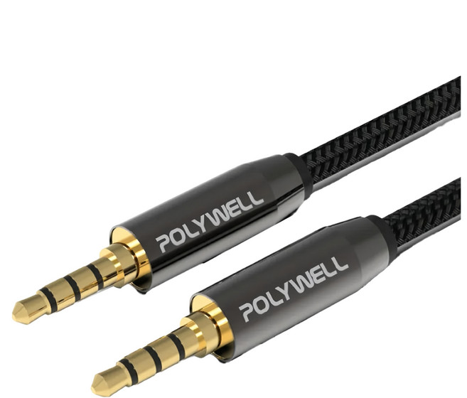POLYWELL 寶利威爾 3.5mm 立體聲 + 麥克風音源線 公對公 5m, PW15-W52-B005, 黑色, 1條