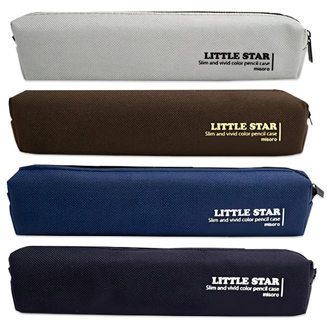 Misoro 1500 Little Star 絨毛鉛筆盒 4件組, 灰色 + 棕色 + 海軍藍 + 深海軍藍, 1組
