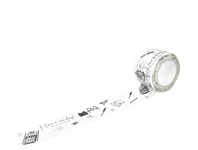 TPL-STATIONERY 茶筆巷文具生活 紙膠帶 手繪文具與貓貓 10m x 25mm, 白色, 1個