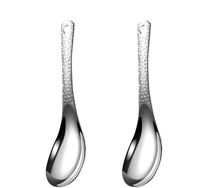 瑞典廚房 食品級304不鏽鋼 創意錘紋 高顏值 加厚 湯匙2件組, 1組, 不鏽鋼色, 2支小湯勺