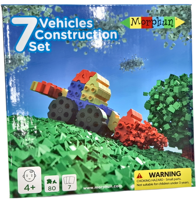 Morphun 莫爾芬 創意積木 80pcs, 七種車輛, 1盒