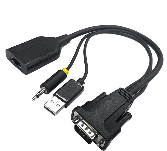 i-gota 愛購它 VGA to HDMI 影音轉接線 30cm VGA公+3.5mm公+USB A公 - HDMI母 1080P高畫質轉換, 黑色, 1條