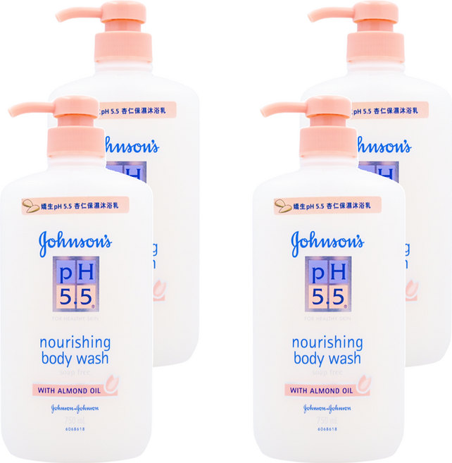 嬌生嬰兒PH5.5杏仁保濕沐浴乳 750ml 經皮膚科檢測 100%不含皂, 4瓶