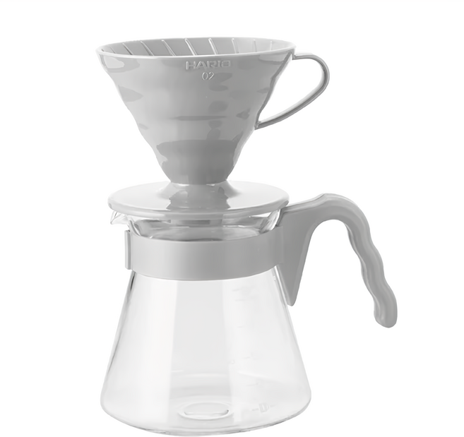 HARIO 好璃奧 V60手沖咖啡壺組 灰白色 VCSD-02-PGR, 700ml, 1組