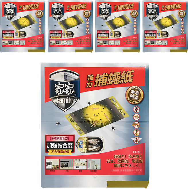 家家 強力捕蠅紙 3入, 45g, 5盒