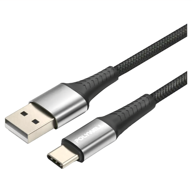 POLYWELL 寶利威爾 USB To Type-C 編織充電線 適用安卓手機 行動電源 PW15-W45-A346, 黑色, 1條, 2m
