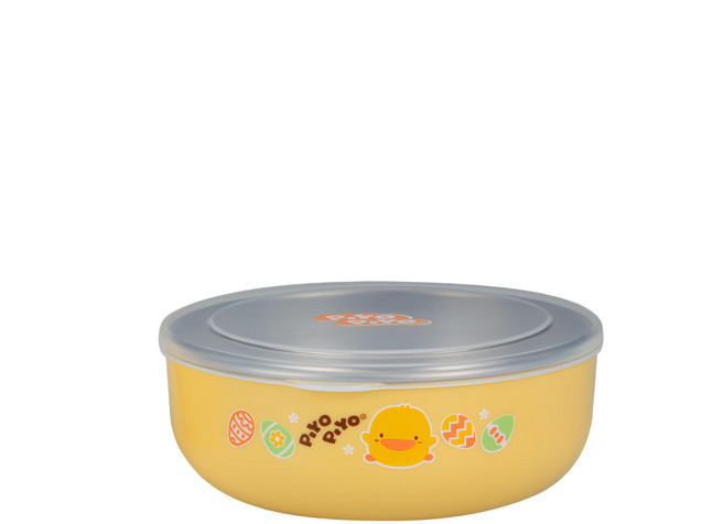 PiYOPiYO 黃色小鴨 不鏽鋼雙層隔熱淺餐碗 350ml, 黃色, 1個