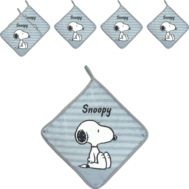 MORINO 摩力諾 SNOOPY超細纖維小方巾 SN812-11, 史努比 灰色, 6條