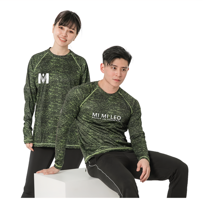 MI MI LEO 台灣製竹炭科技機能薄長袖 登山衣 運動休閒服 MI MI LEO深色款, 黑綠
