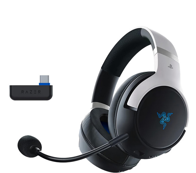 RAZER 雷蛇 Kaira Pro HyperSpeed Licensed PlayStation 5 頭戴無線電競耳機, RZ04-04030200-R3A1, 黑色 + 白色