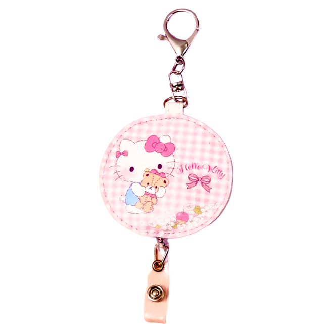 Hello Kitty 凱蒂貓 皮質伸縮證件扣 CA940 7.5 x 7cm, 凱蒂貓圓邊 粉色, 1個