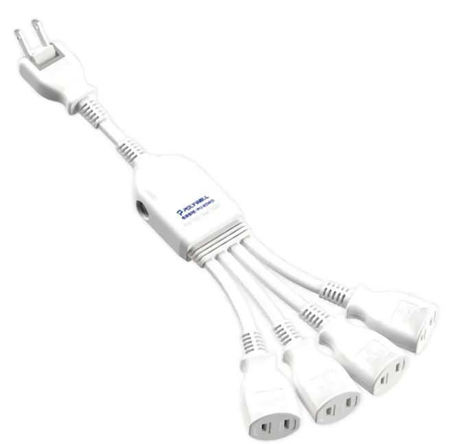 POLYWELL 寶利威爾 可轉向電源線組 1對4 PW15-T05-A086, 315mm, 白色, 1組