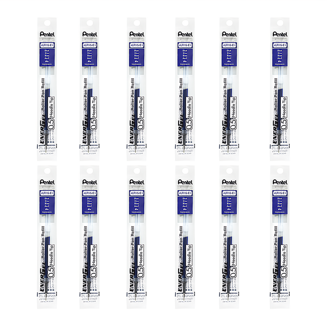 Pentel 飛龍文具 ENERGEL 0.5mm 極速鋼珠筆筆芯 LRN5-CAX, 藍黑色, 12支