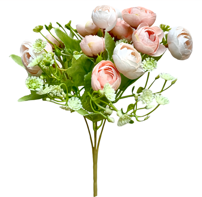 Floral M 花藝 法式花園 香檳色圓葉小玫瑰花束仿真花花材, 黃色, 1件