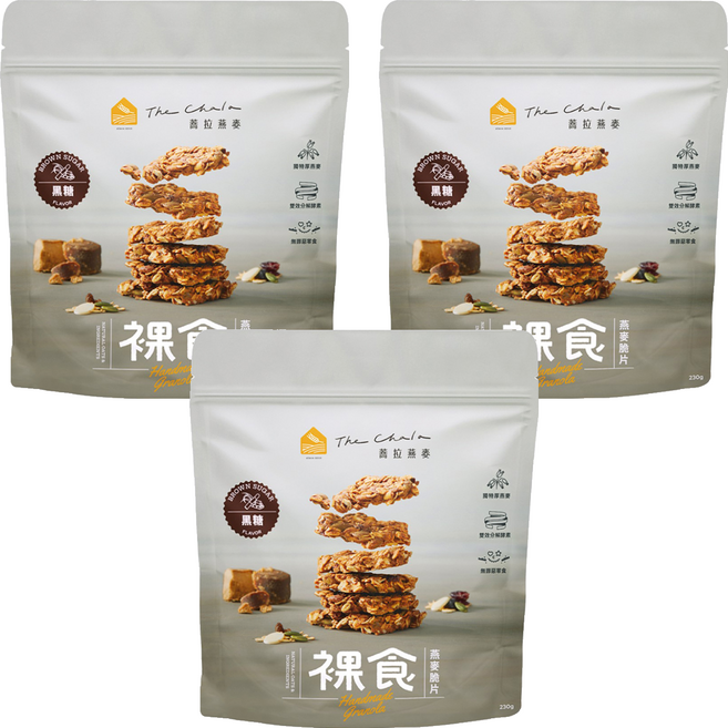 The Chala 蕎拉燕麥 裸食燕麥脆片 黑糖, 230g, 3包