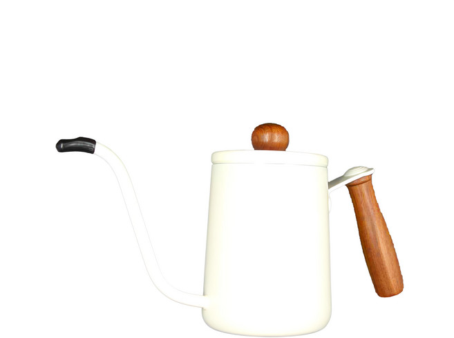FANCY LIFE 木手柄咖啡手沖壺 600ml 白色, 壺身 + 壺蓋, 1個