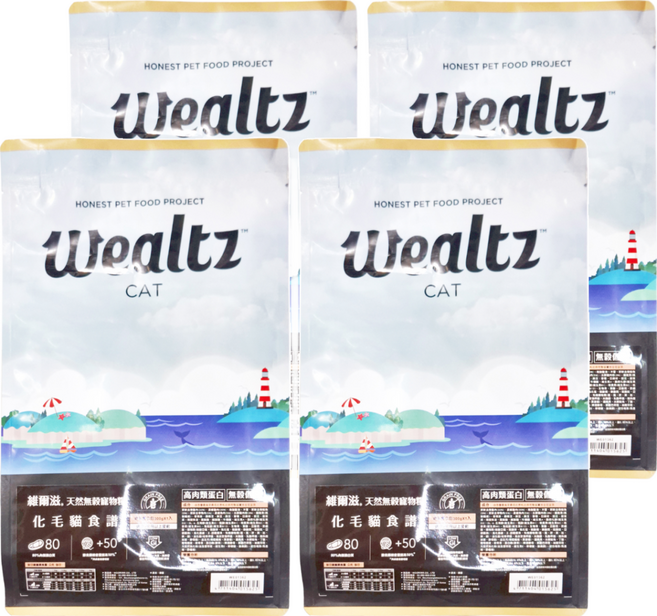 Wealtz 維爾滋 天然無穀寵物糧 化毛貓食譜 獨立小包裝 高肉類蛋白質 無穀低GI, 300g, 4袋, 雞肉