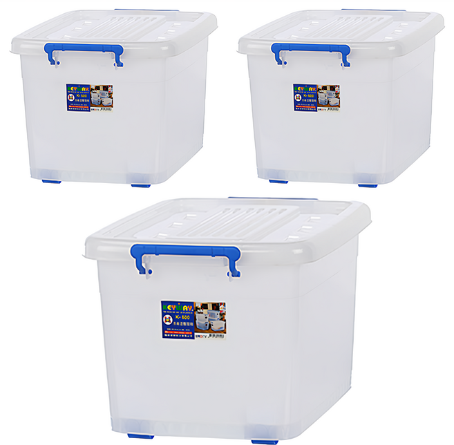 KEYWAY 聯府 滑輪整理箱 90L, 透明色 + 藍色, 3個